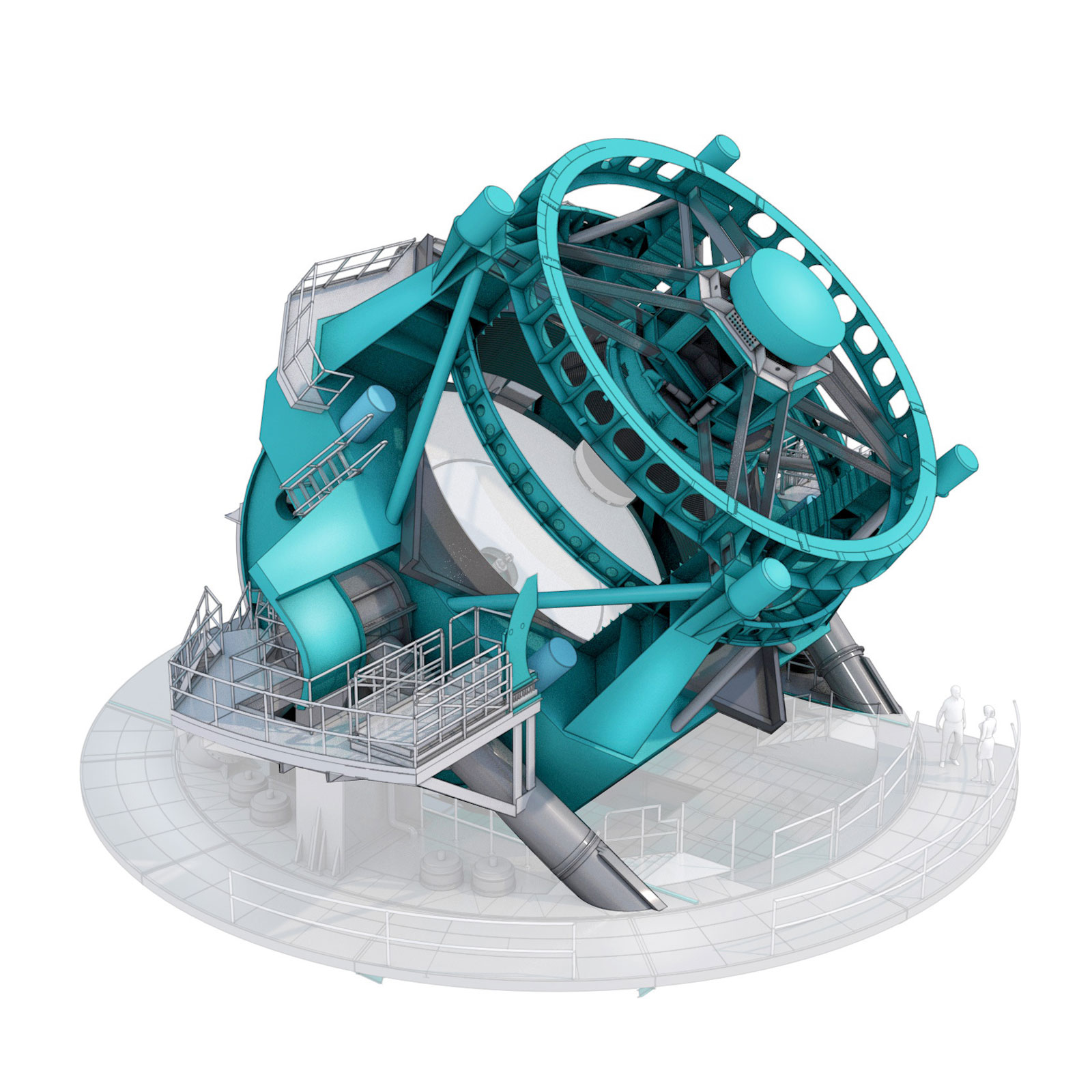 Telescope illustration with a highlight on the mount, which includes most of the structure of the telescope.